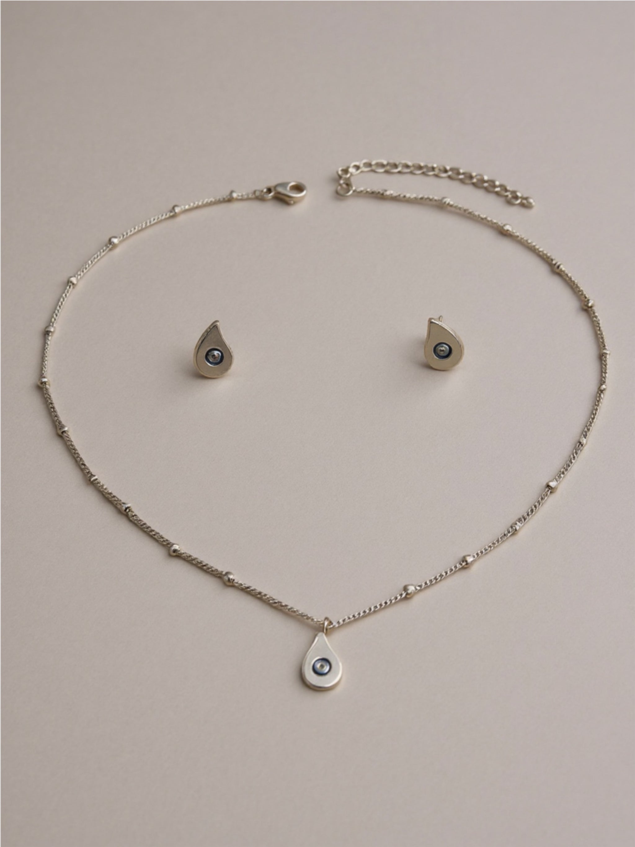Stainless Steel Evil Eye Necklace & Earrings Jewelry Set