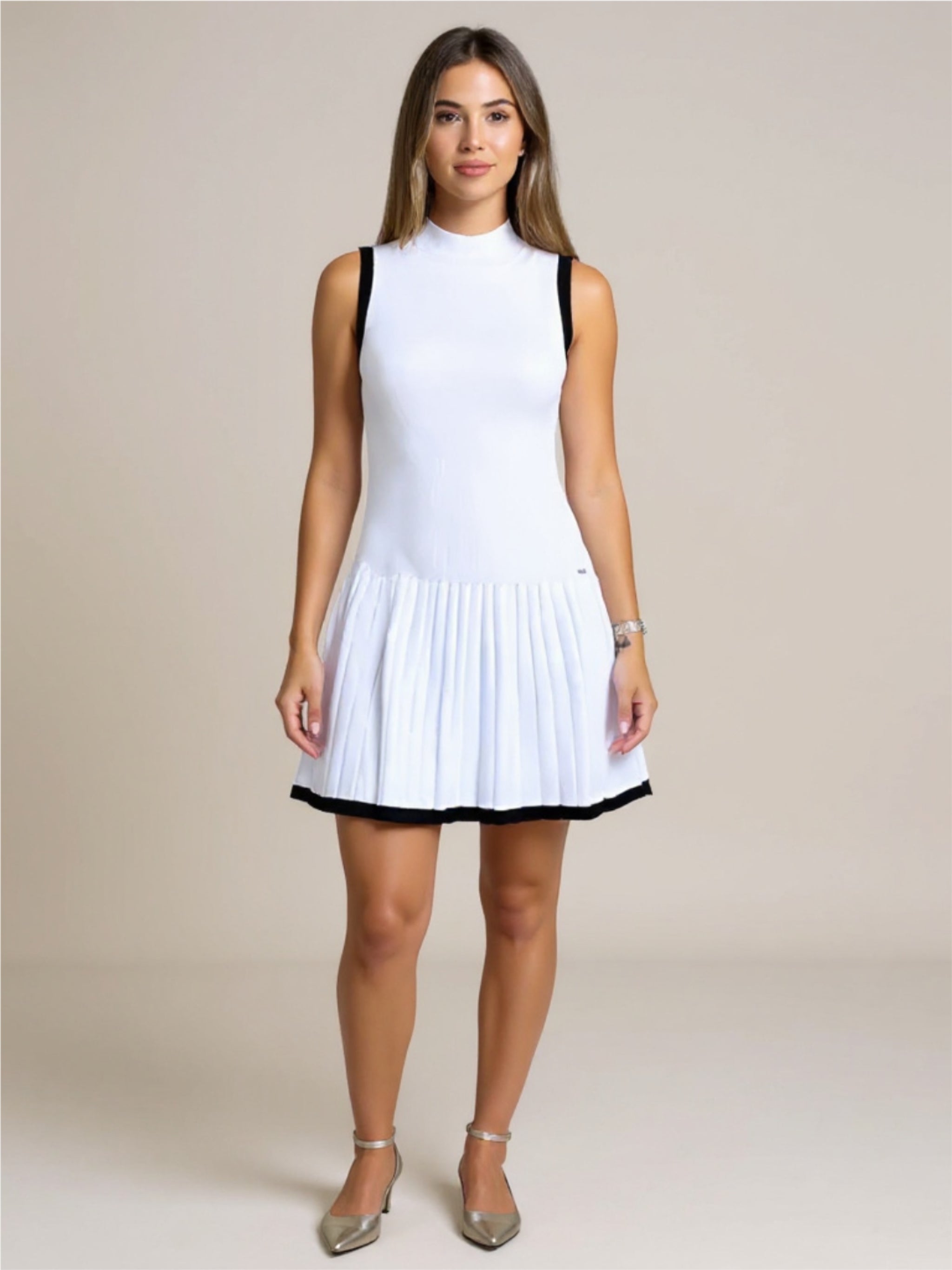 Pleated Bottom Black & White Dress