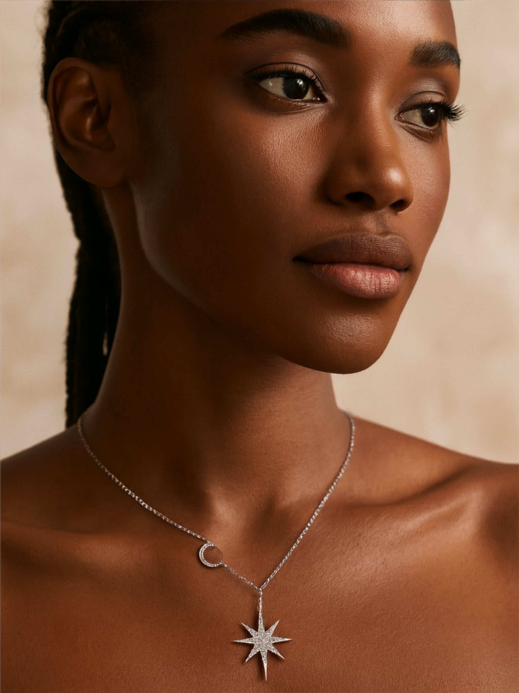 Star & Moon Moissanite 925 Sterling Silver Necklace