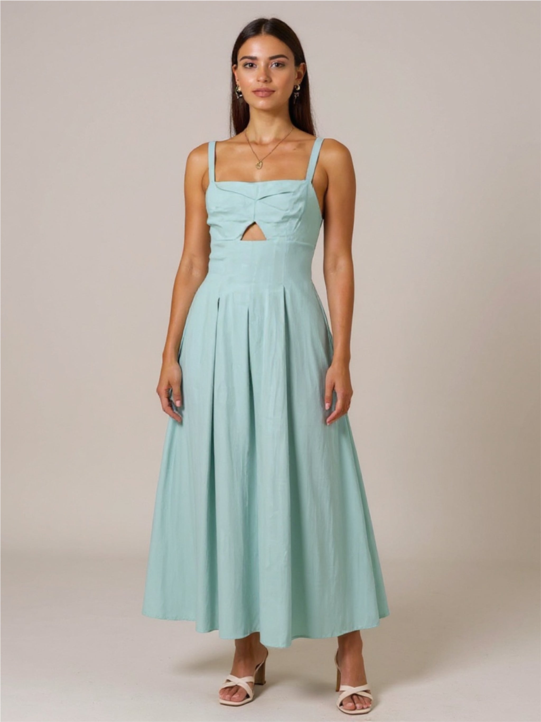 Pastel Cutout Square Neck Dress