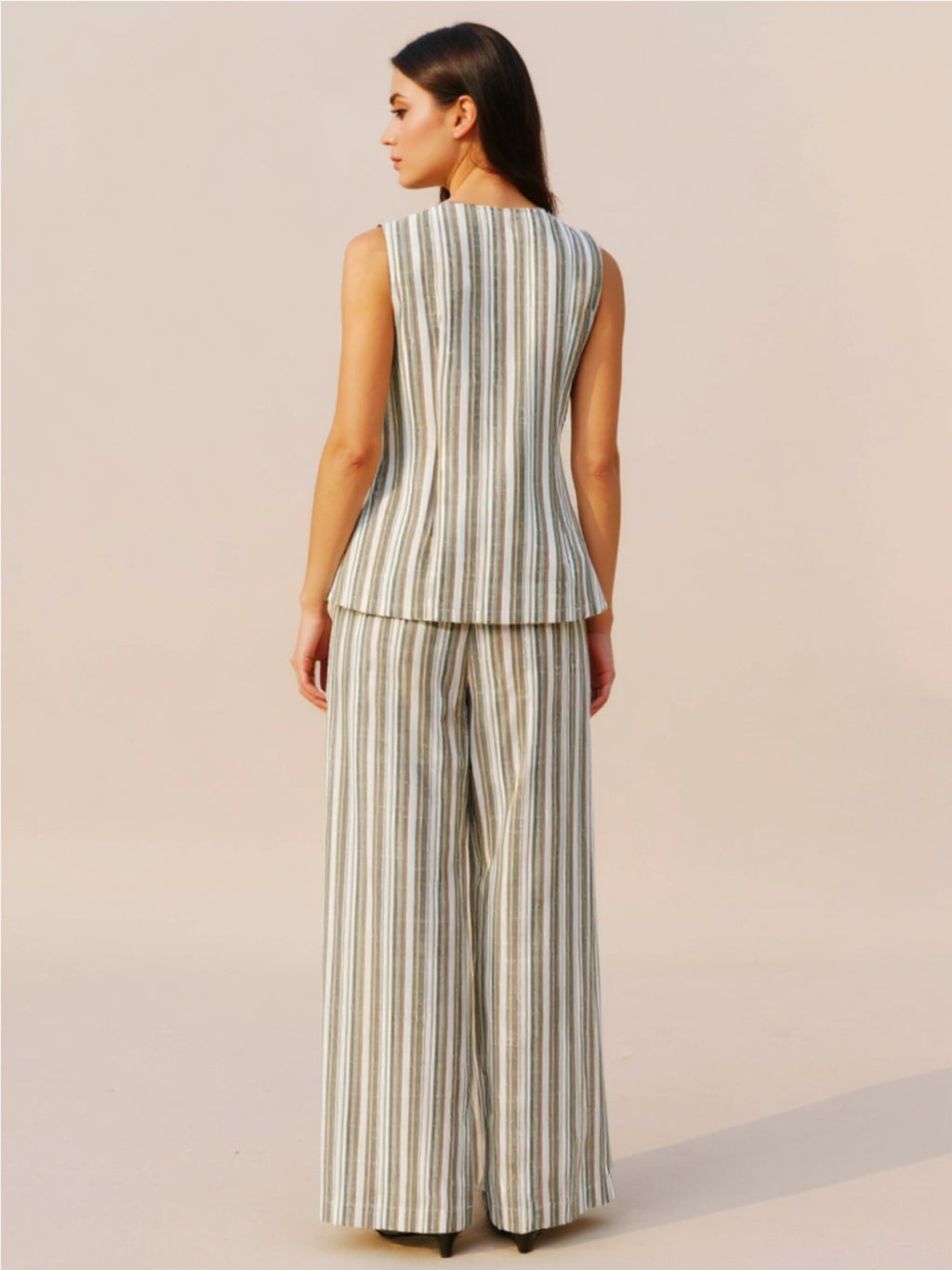 Striped Sleeveless V-Neck Top & Pants Two-Piece Set