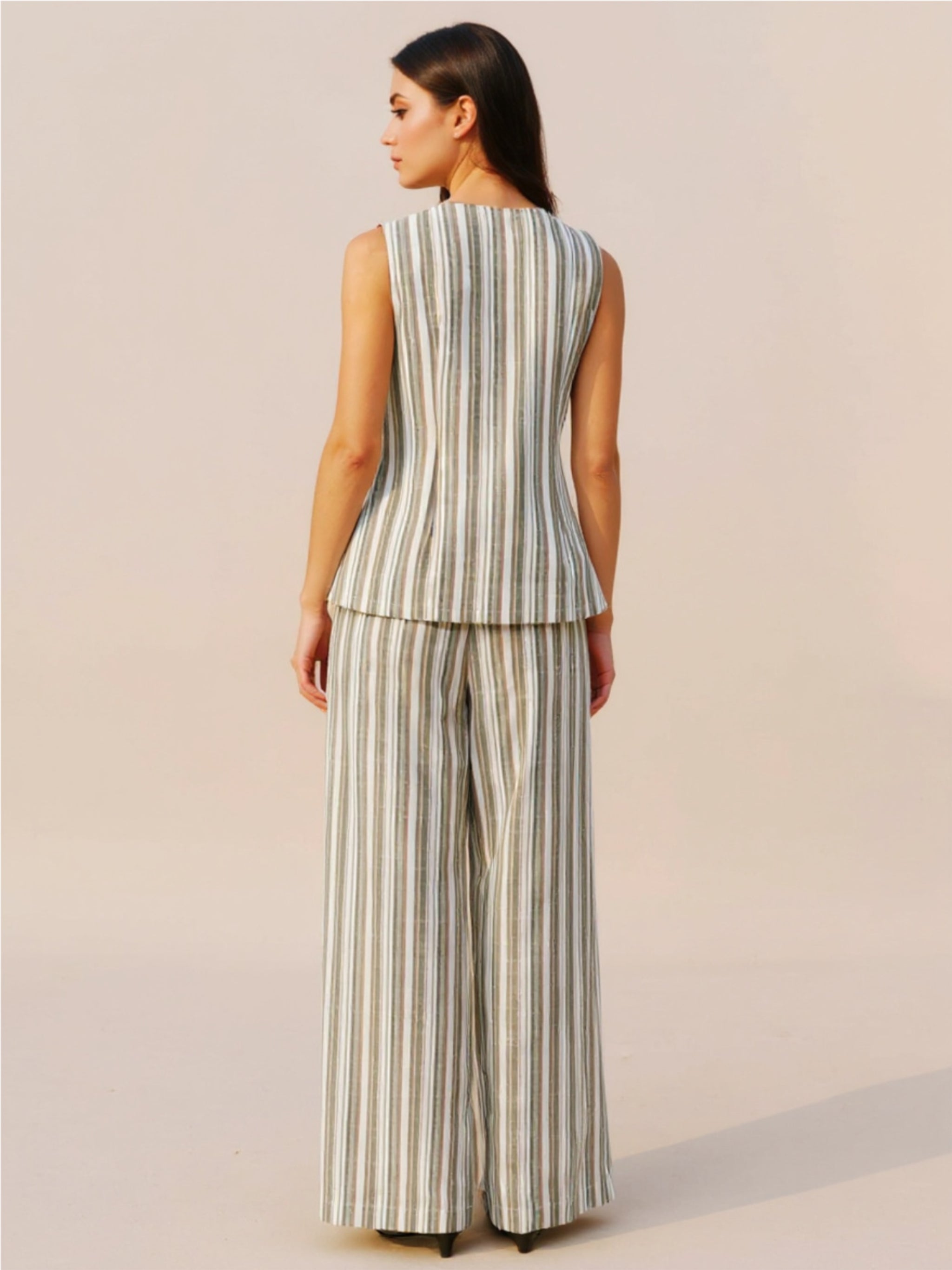 Striped Sleeveless V-Neck Top & Pants Two-Piece Set