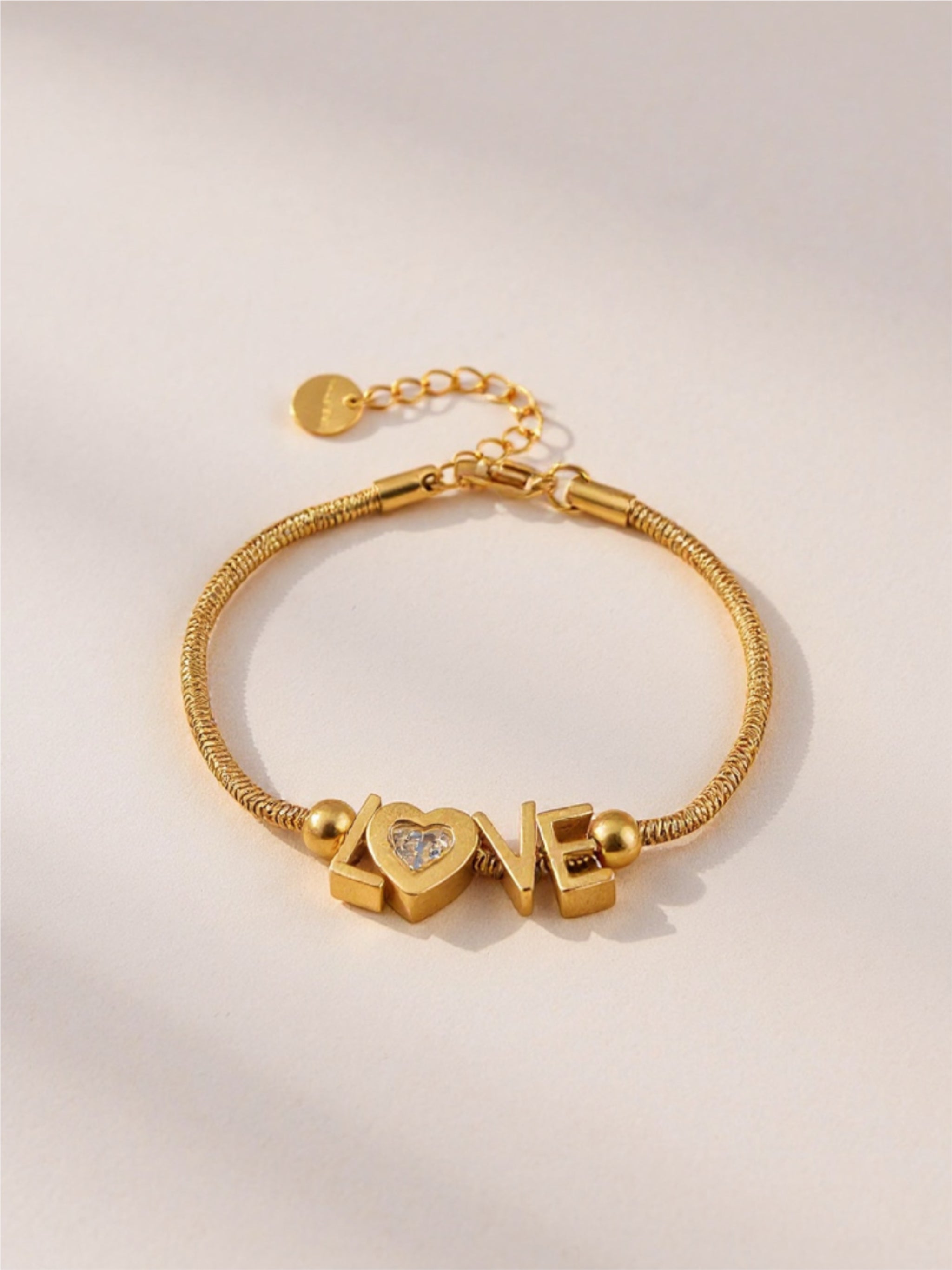 Gold Titanium Steel Rhinestone Letter Bracelet
