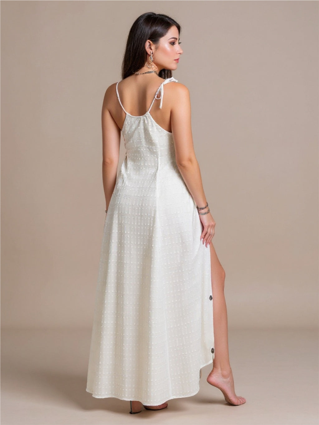 Swiss Dot Cutout Sleeveless Maxi Dress