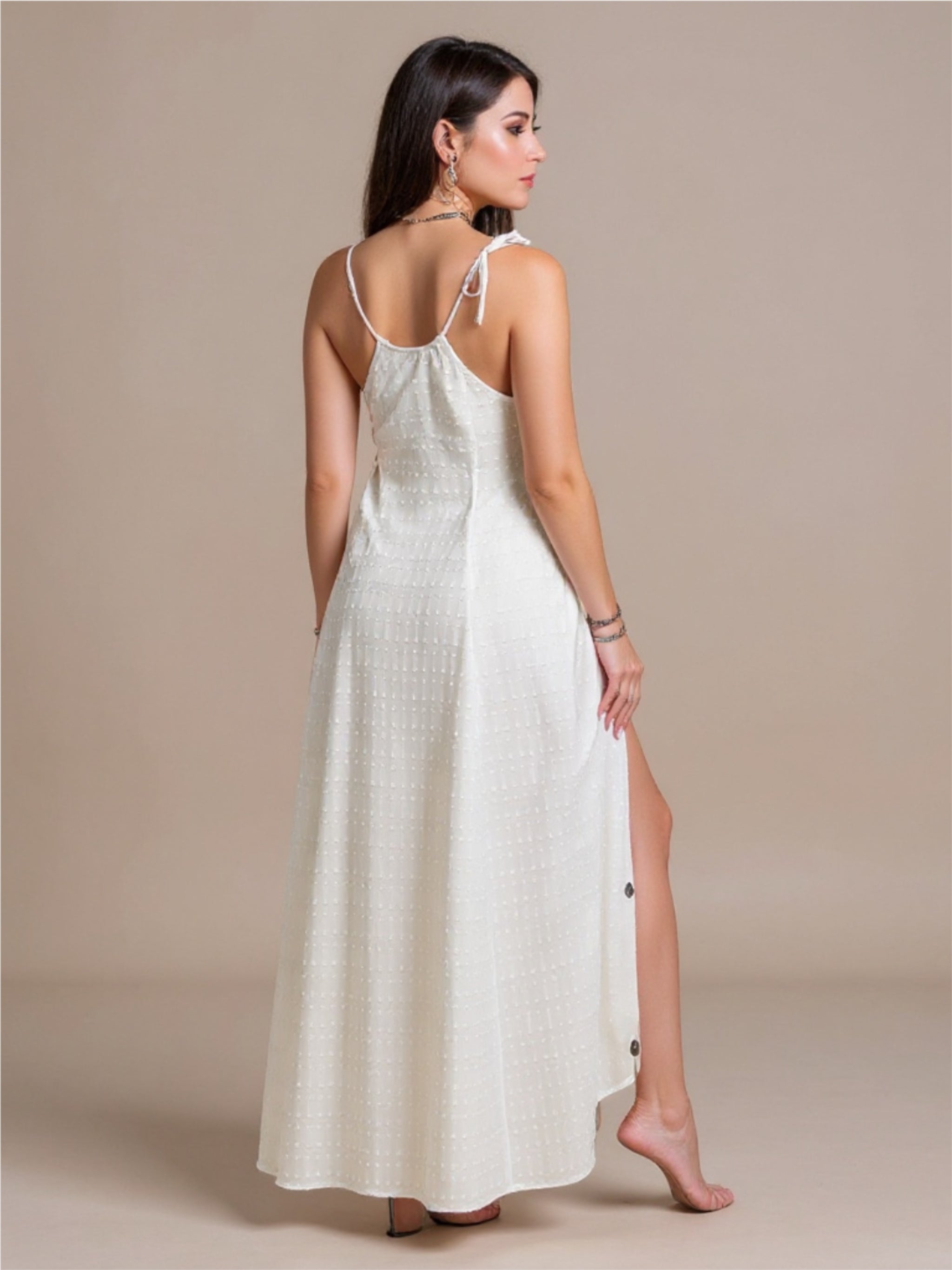 Swiss Dot Cutout Sleeveless Maxi Dress