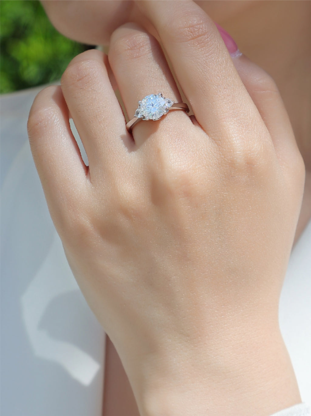 2 Carat Three‑Stone Moissanite Engagement Ring