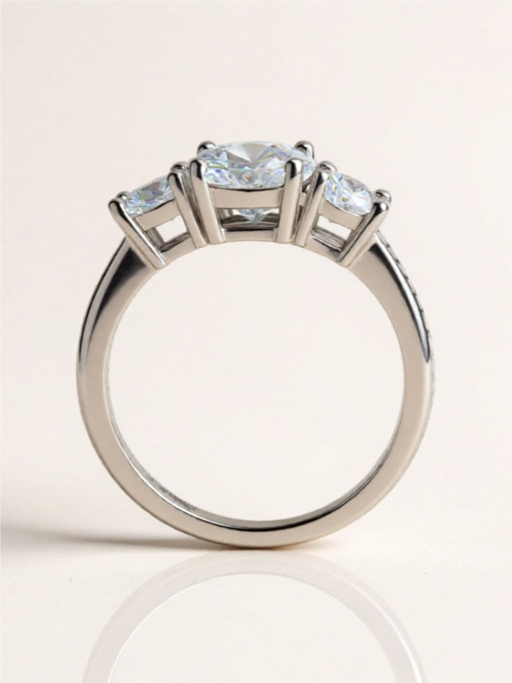 Sterling Silver Three-Stone Ring with 3-Carat Moissanite Center