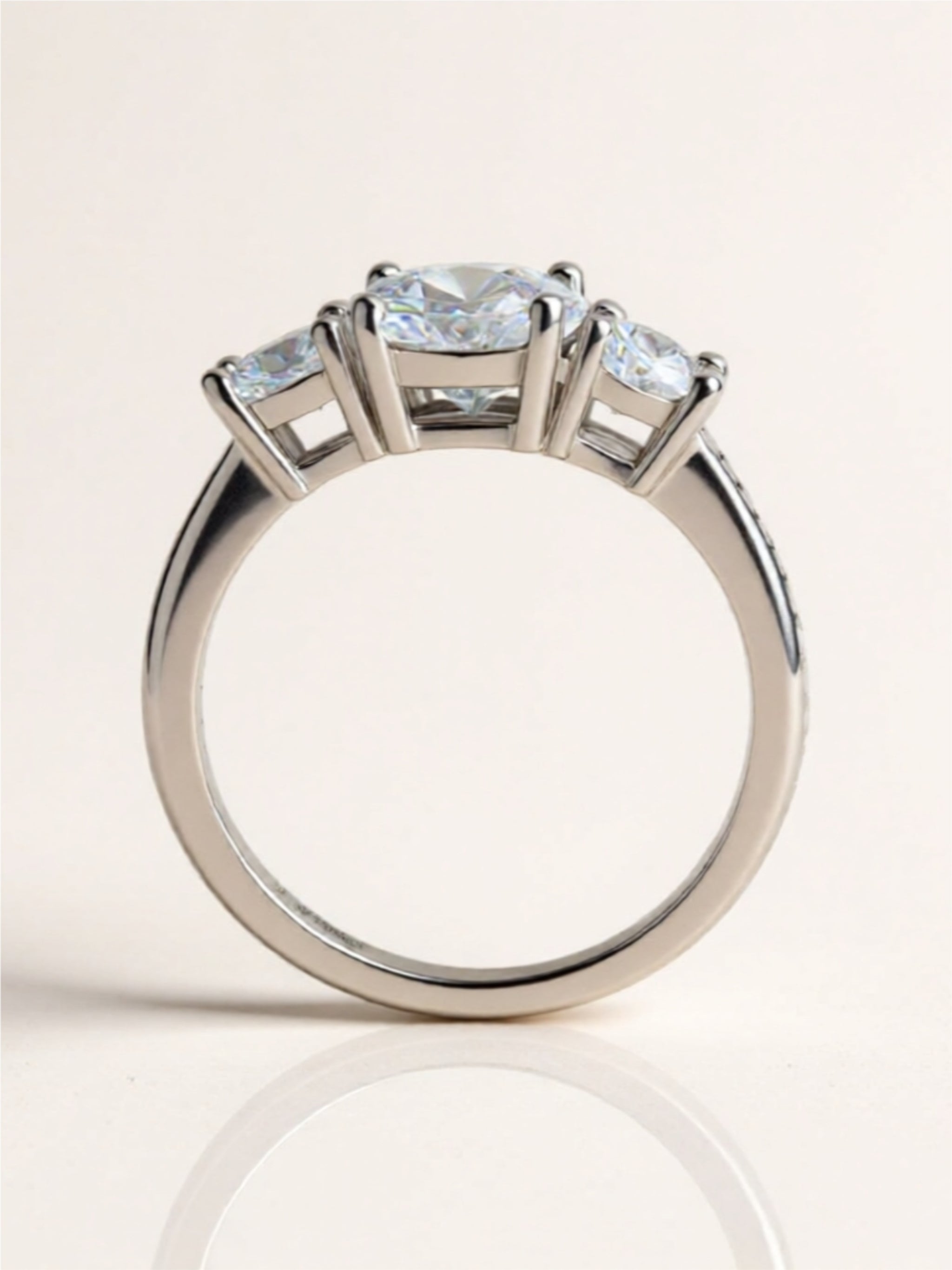 Sterling Silver Three-Stone Ring with 3-Carat Moissanite Center