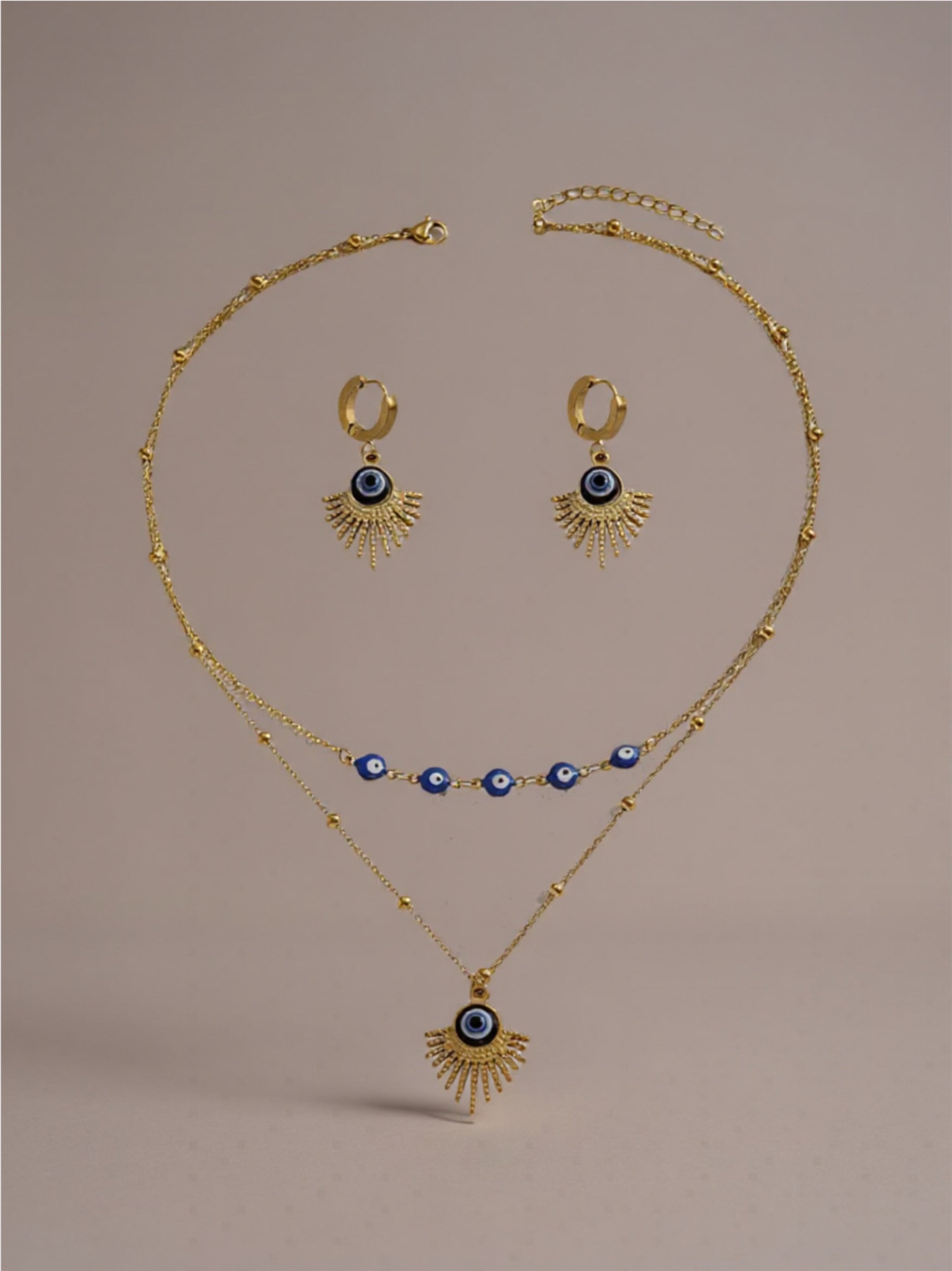 Stainless Steel Evil Eye Necklace & Earrings Jewelry Set