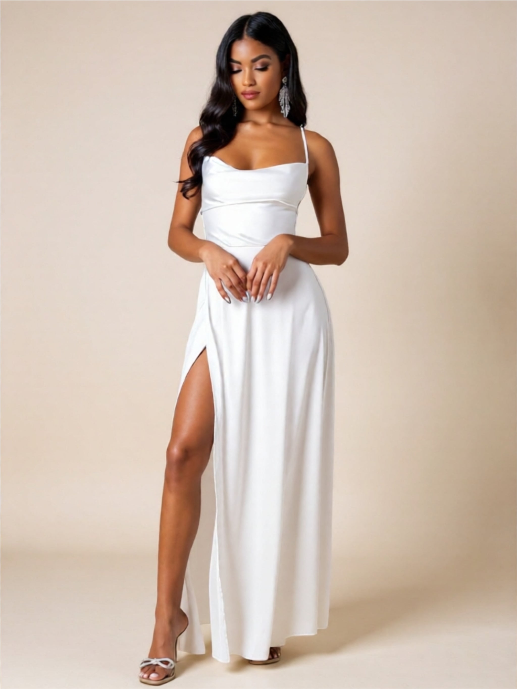 Sexy Spaghetti Strap Maxi Dress – High Slit Evening Gown