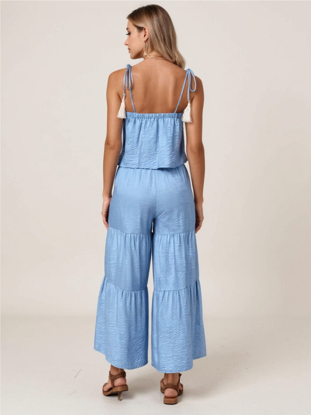 Blue Ruffle Cami Top & Wide Leg Pants Set