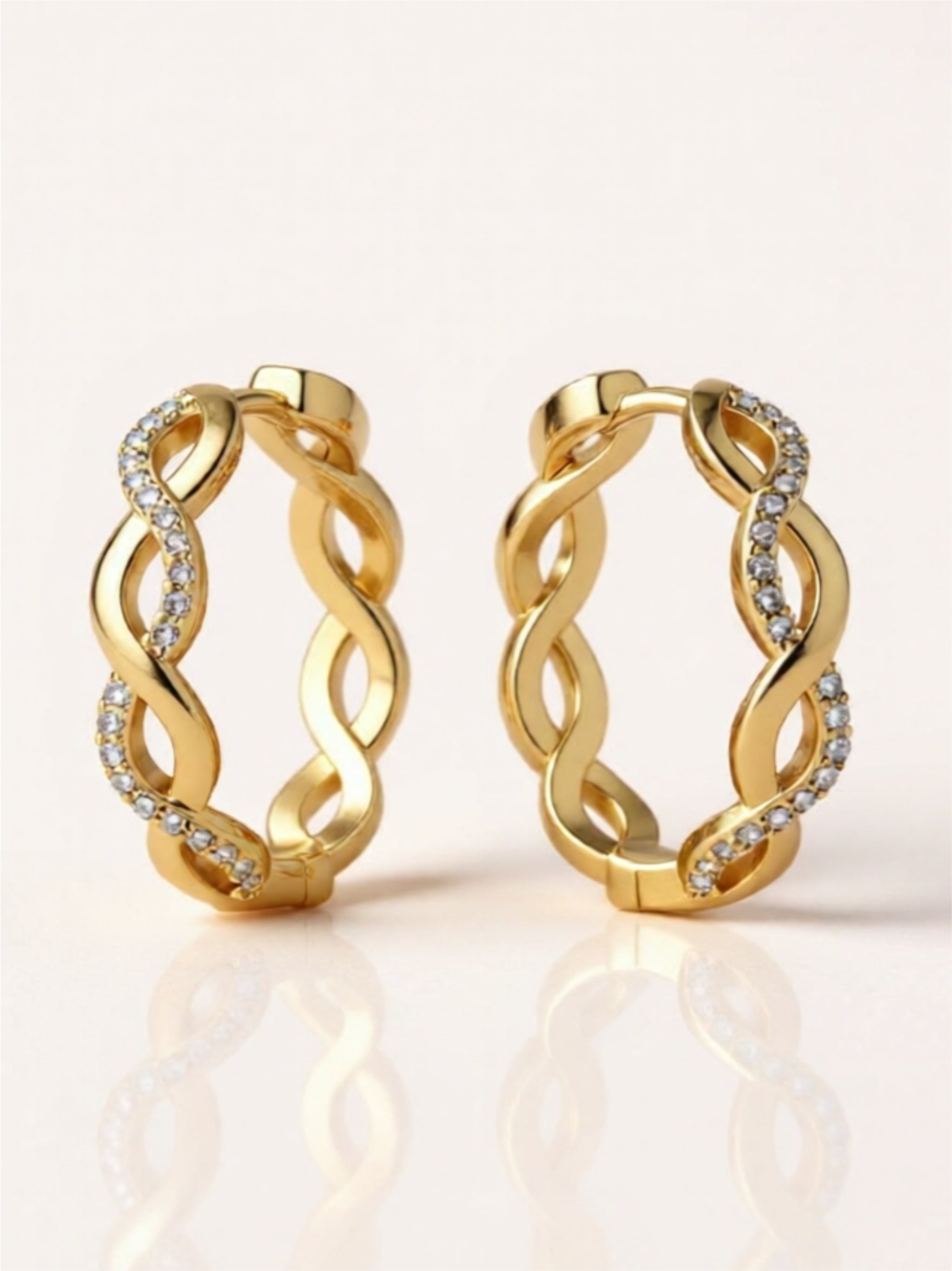 Minimalist Infinity Hoop Earrings in Platinum & 18K Gold-Plated Sterling Silver with Moissanite