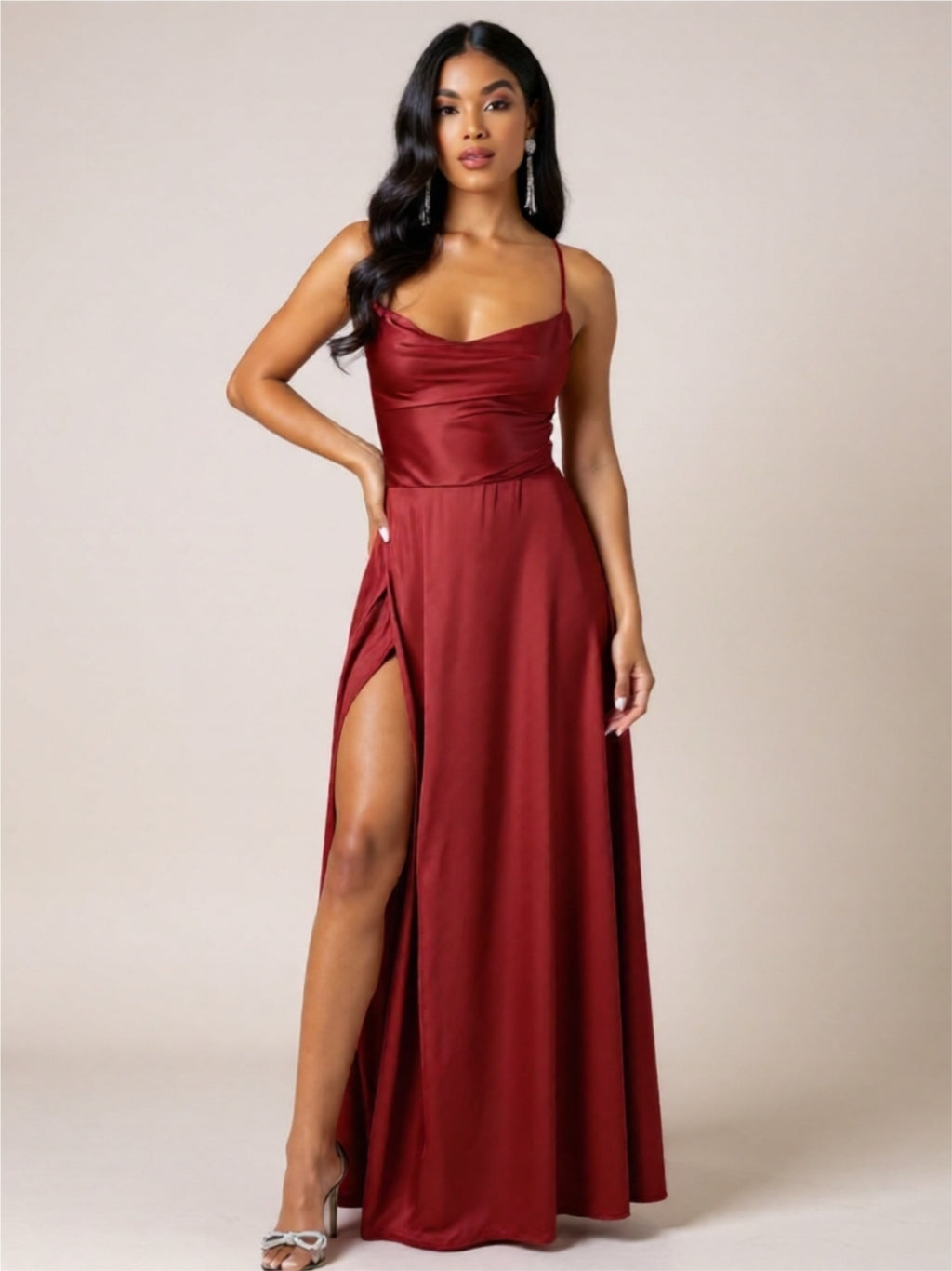 Sexy Spaghetti Strap Maxi Dress – High Slit Evening Gown