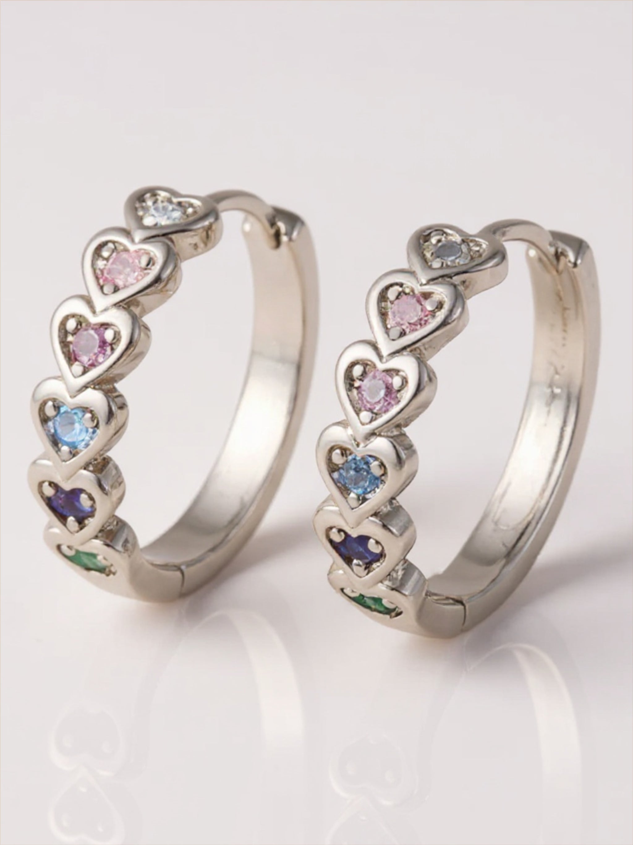 925 Sterling Silver Inlaid CZ Heart Huggie Earrings