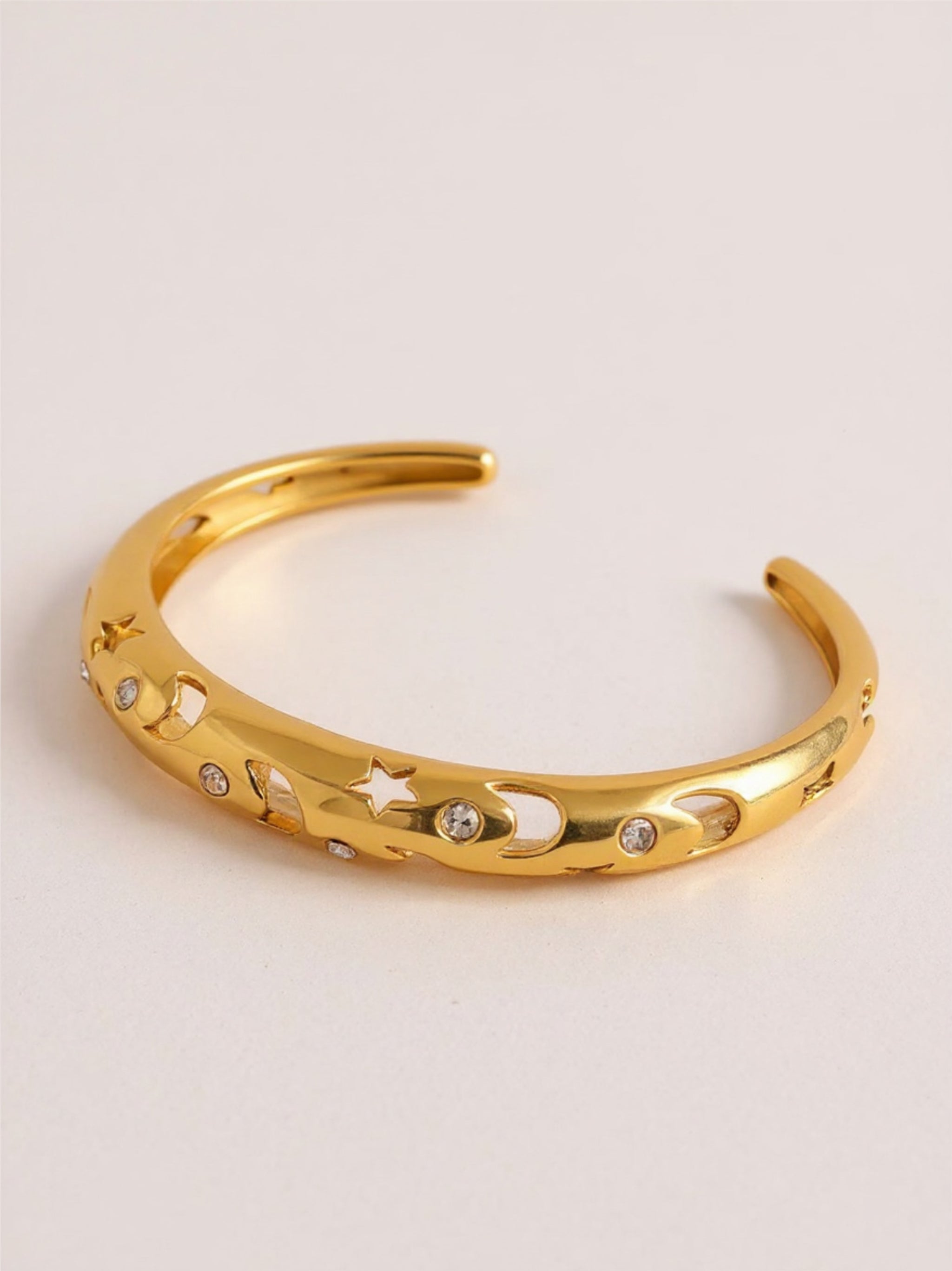 Gold Stainless Steel Inlaid Rhinestone Cutout Bracelet