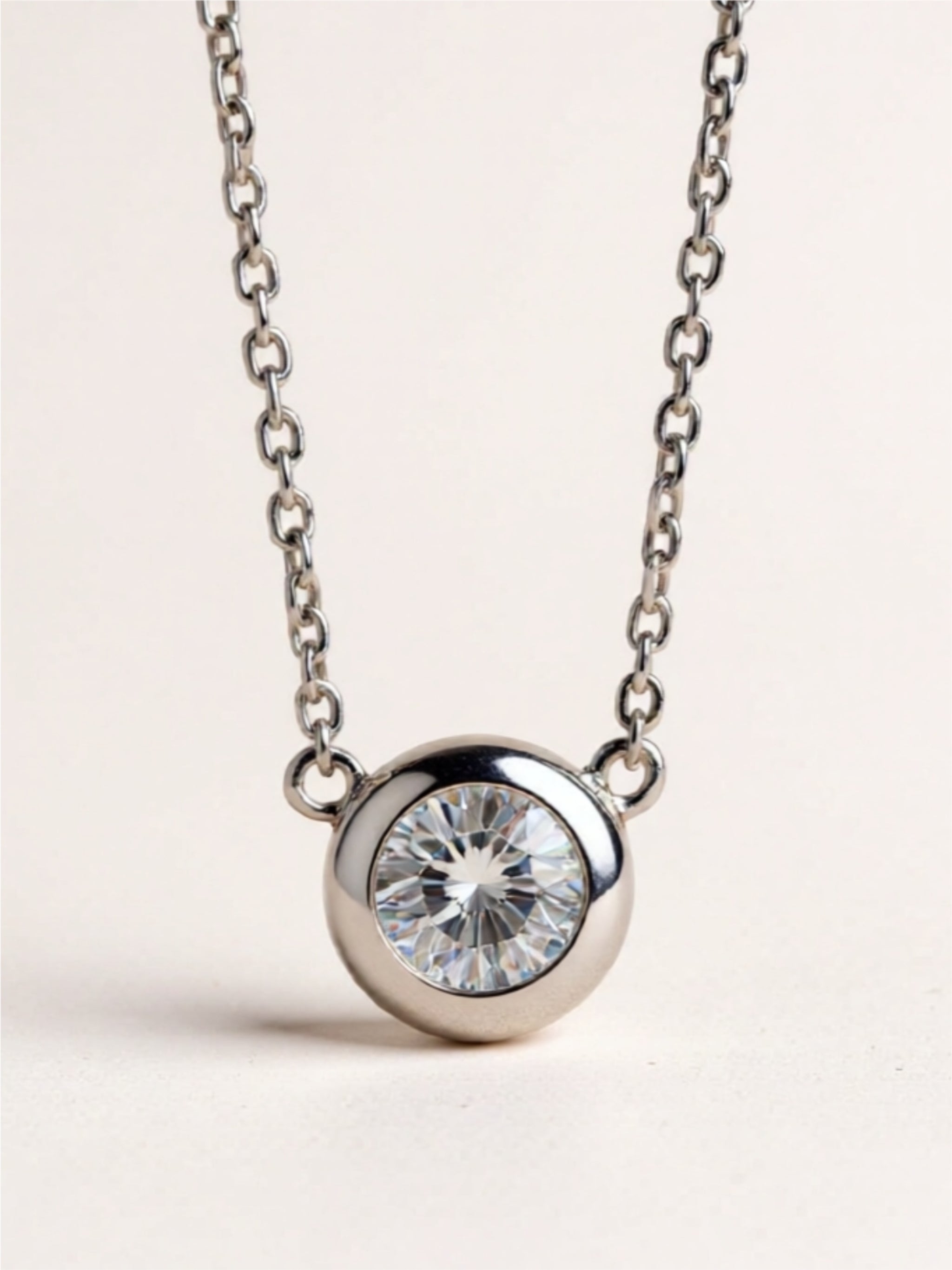 Moissanite Round Pendant Necklace 925 Sterling Silver