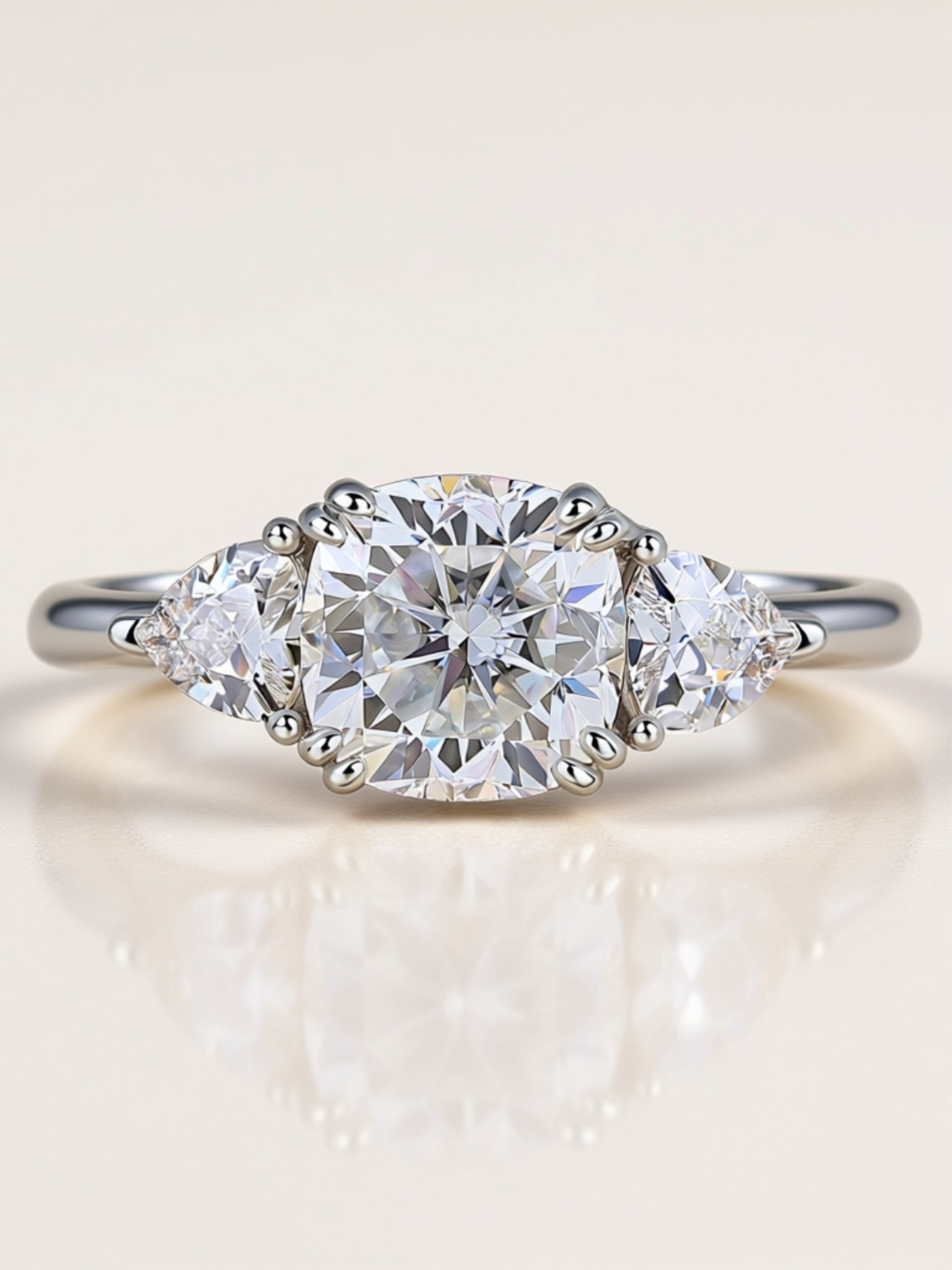 Pillow‑Cut Moissanite Three‑Stone Engagement Ring
