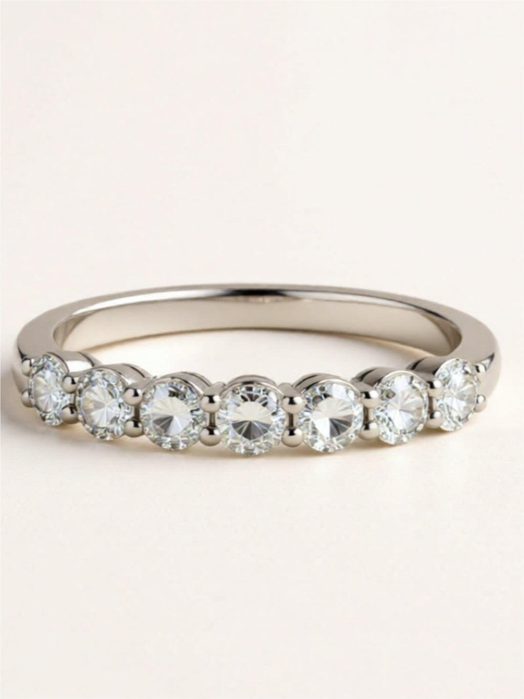 Minimalist Platinum-Plated Sterling Silver Band with 7 Moissanite Stones