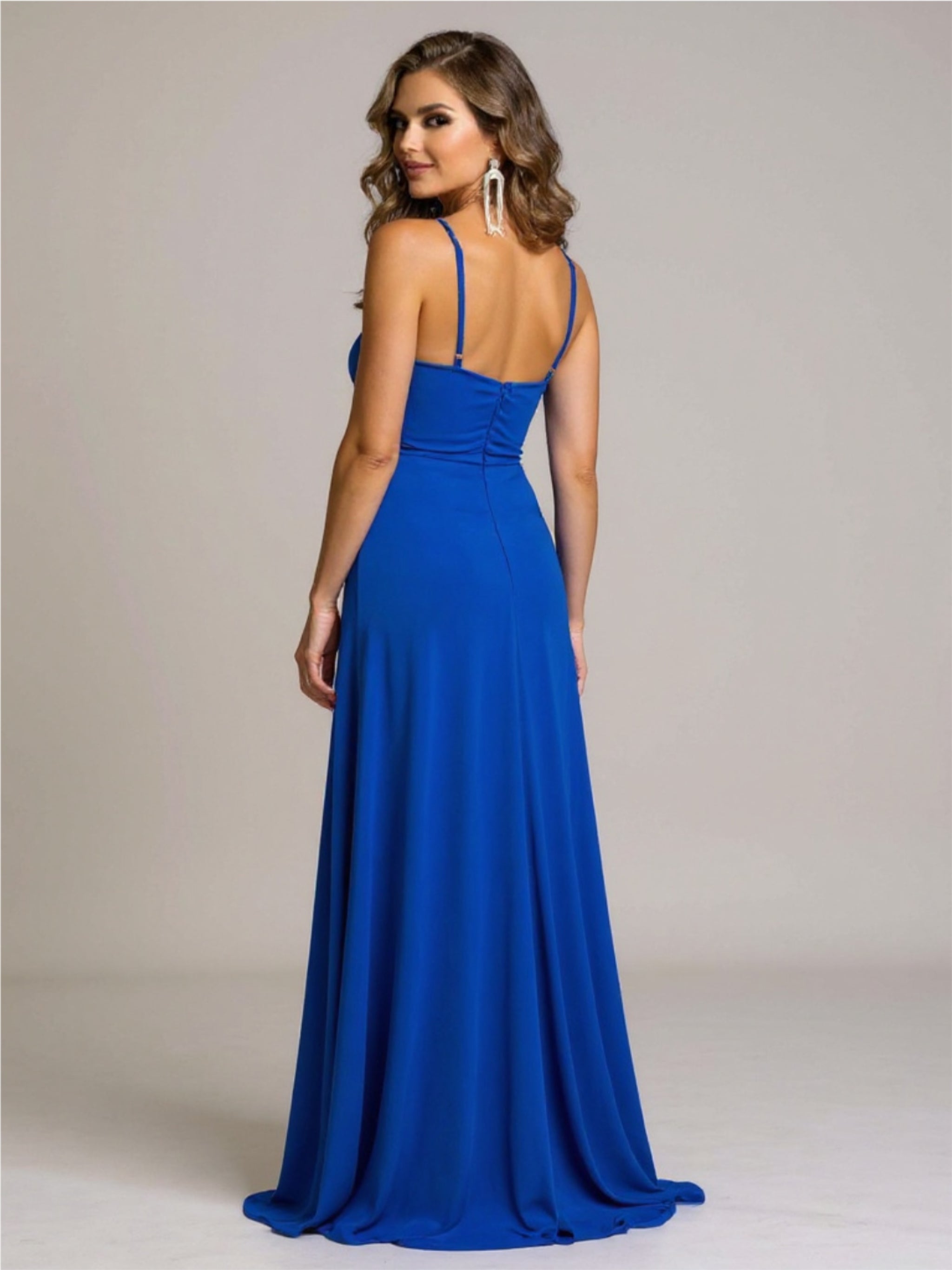Blue Twisted Plunge Maxi Dress