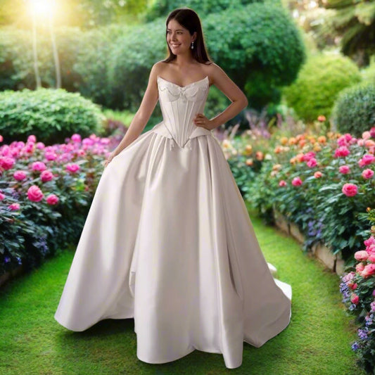 A Line Bridal Gown with Sweep Train