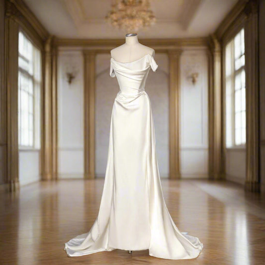 Satin Off Shoulder Bridal Dress