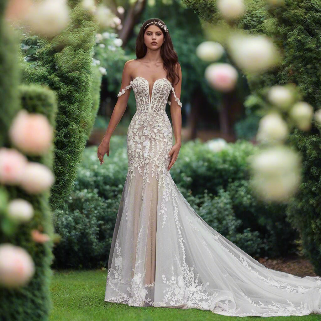 2 In 1 Lace Mermaid Wedding Dress with Detachable Train