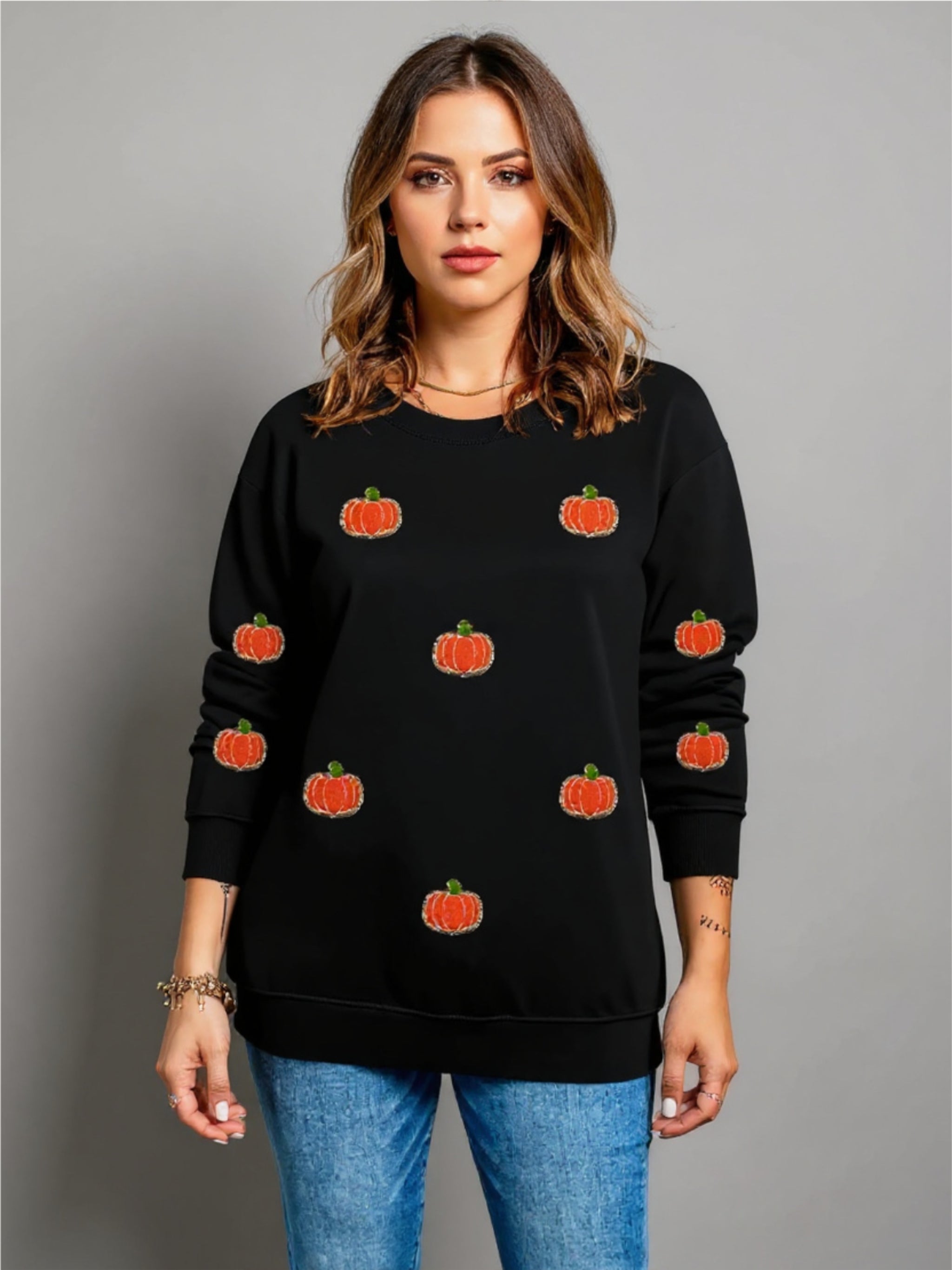 Pumpkin Round Neck Sweatshirt