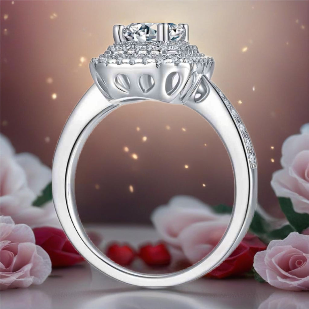 1 Carat Moissanite Sterling Silver Side Stone Ring