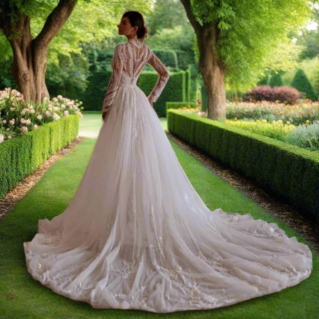 Detachable Mermaid 2 In 1 Wedding Dress with Embroidered Lace