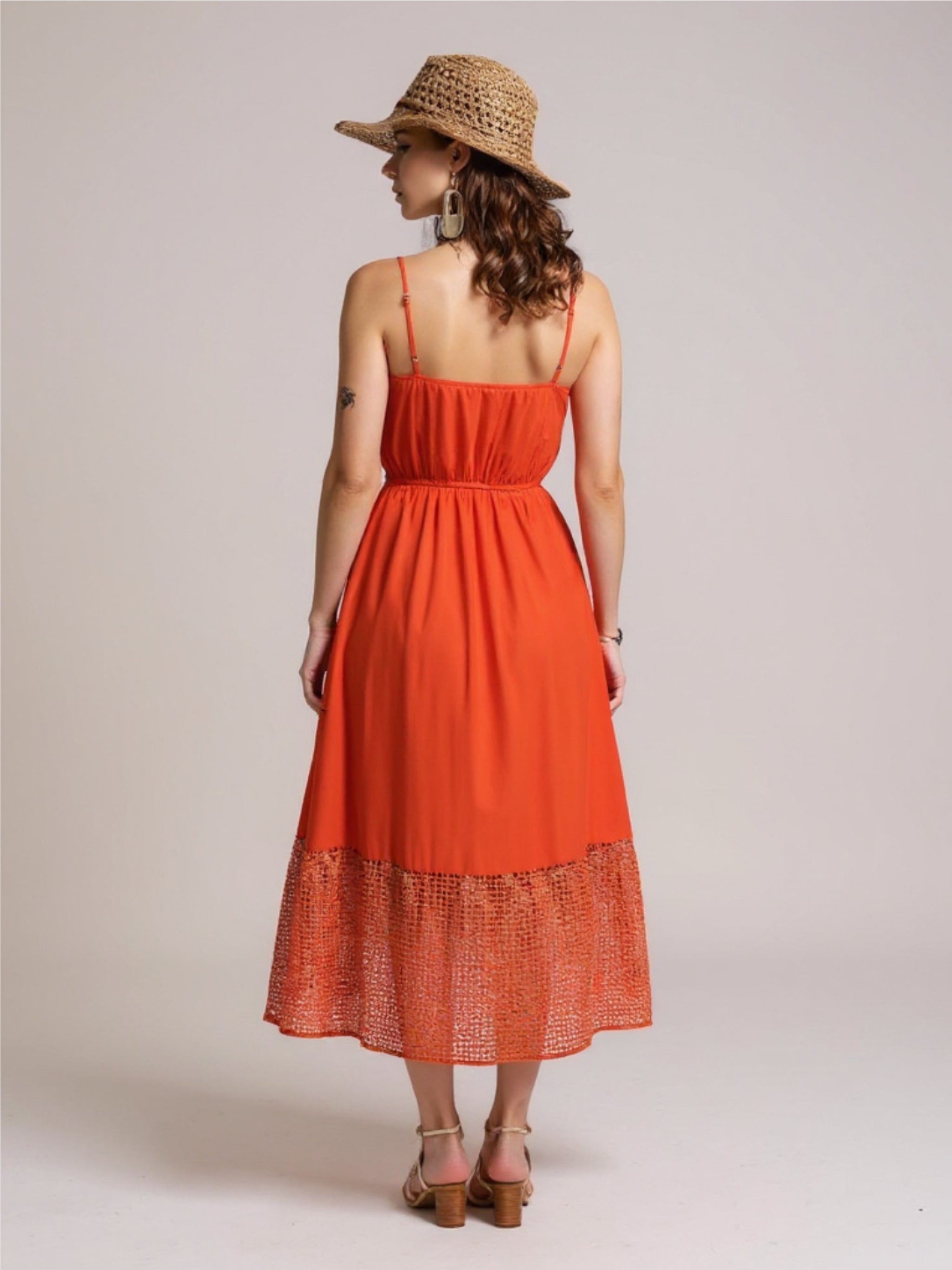 Embroidered Square Neck Midi Dress