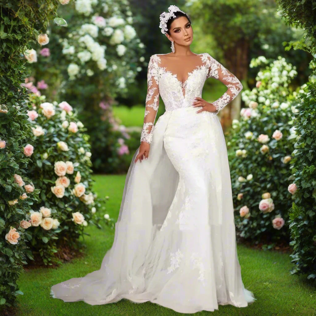 Beaded Long Sleeve Mermaid Wedding Dress