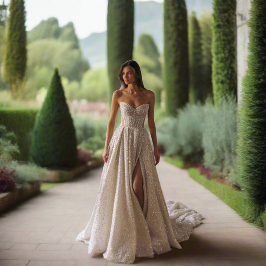 Glitter Strapless A-Line Wedding Dress