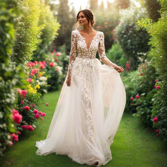 Deep V-neck Backless Wedding Dress