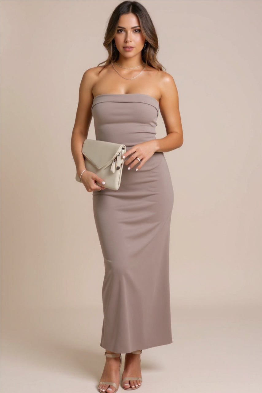 Knit Strapless Midi Dress with Slit
