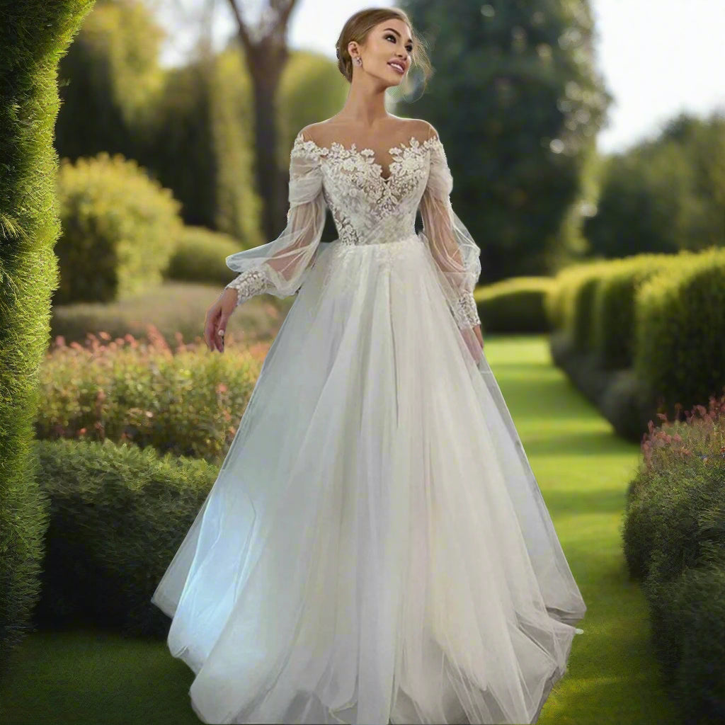 Off Shoulder Tulle Wedding Dress