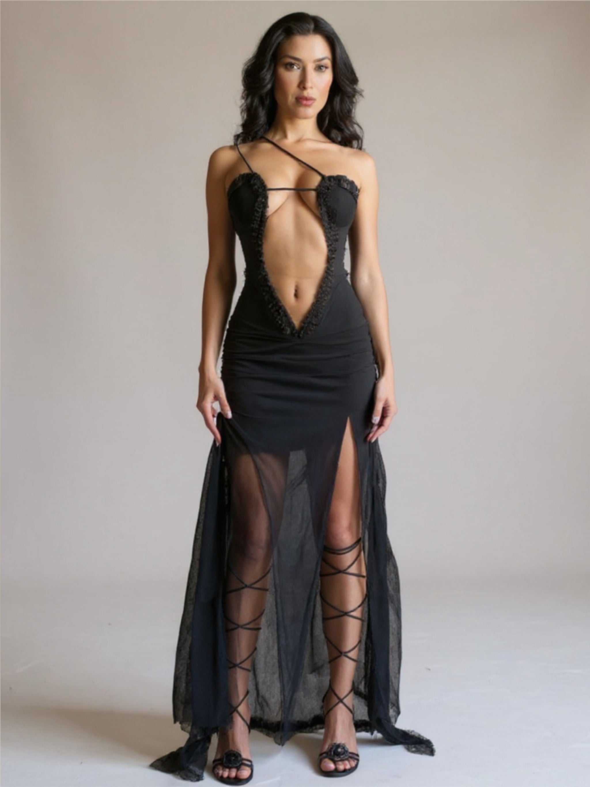 Deep V Strappy  Dress
