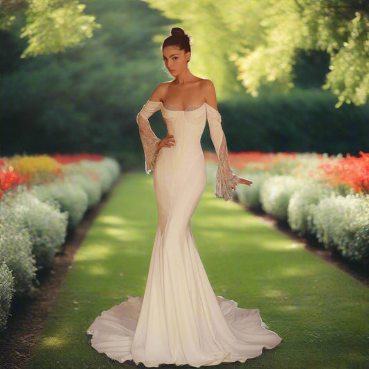 Off The Shoulder Lace Wedding Dress