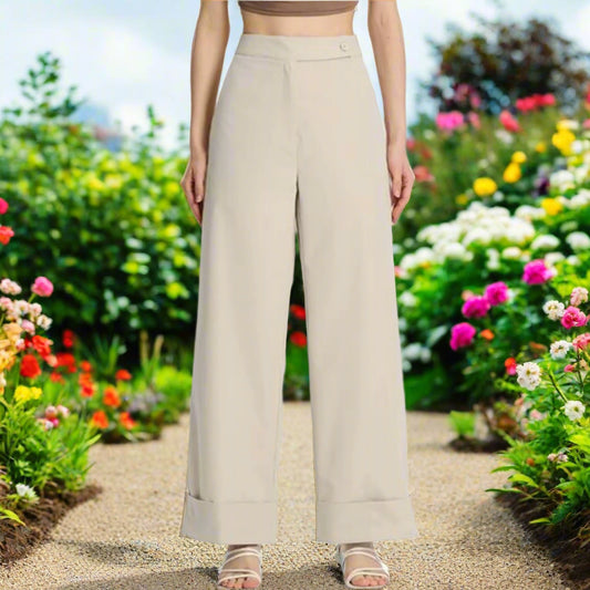 Beige High Waist Wide Leg Pants
