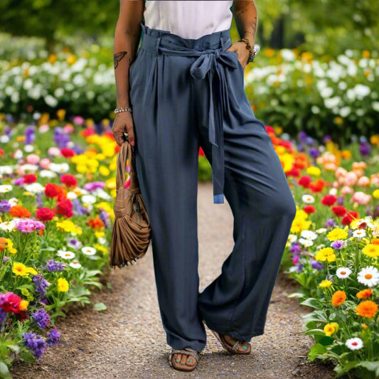 Tied Wide Leg Pants with Pockets