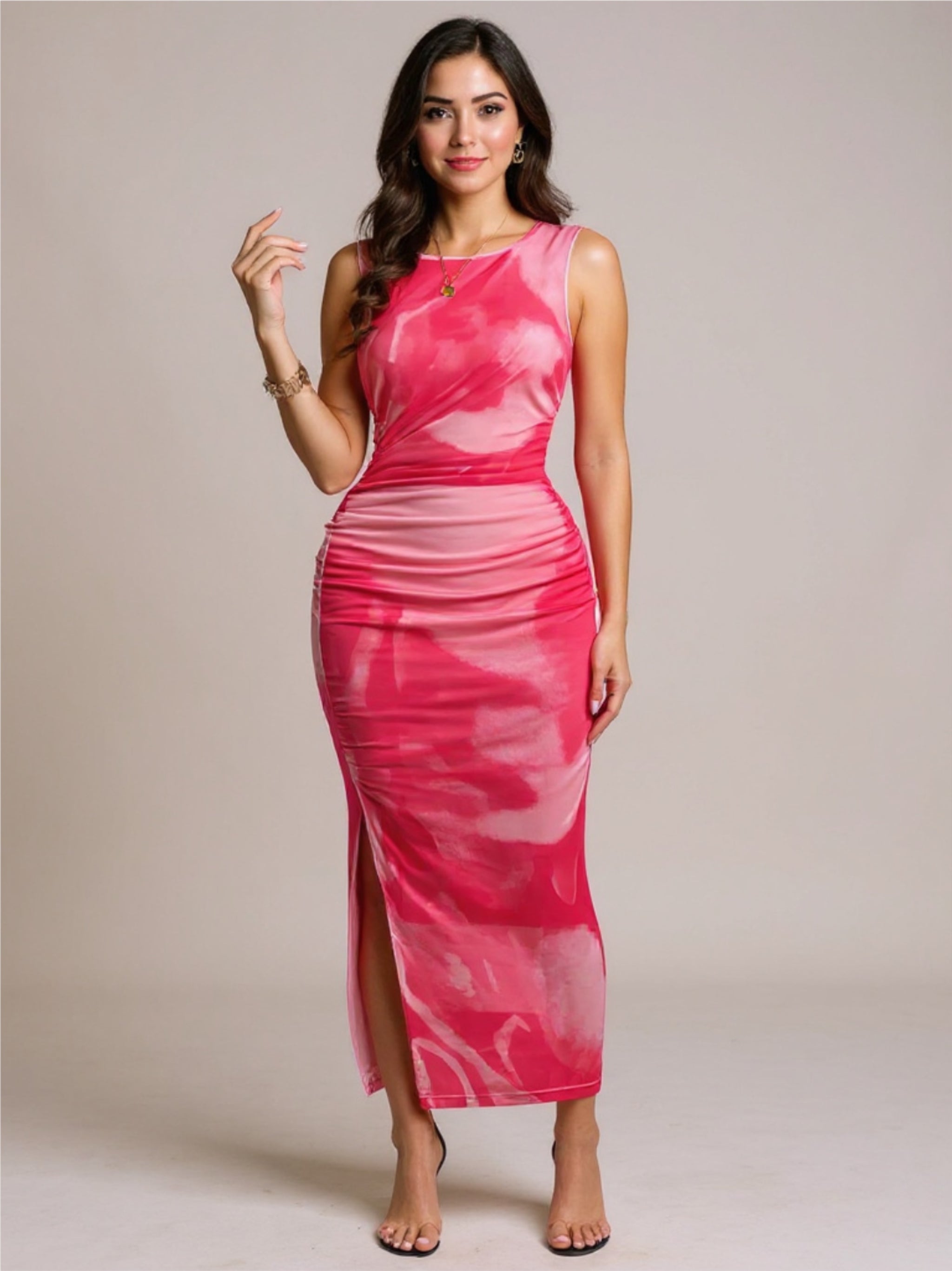 Slit Round Neck Midi Tank Dress