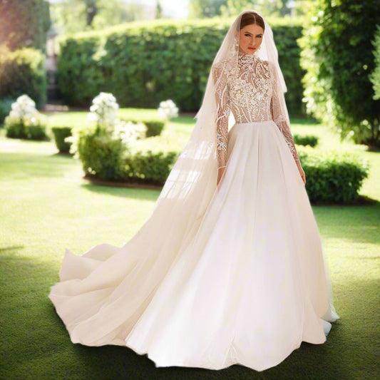 Full Sleeves A Line Wedding Dress