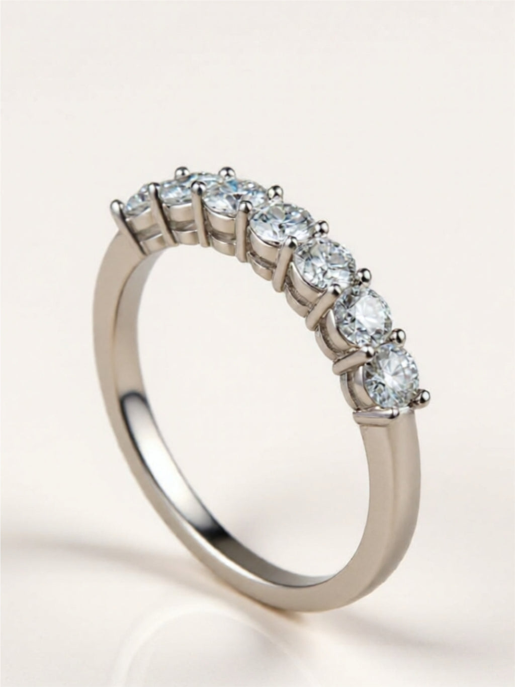 Minimalist Platinum-Plated Sterling Silver Band with 7 Moissanite Stones