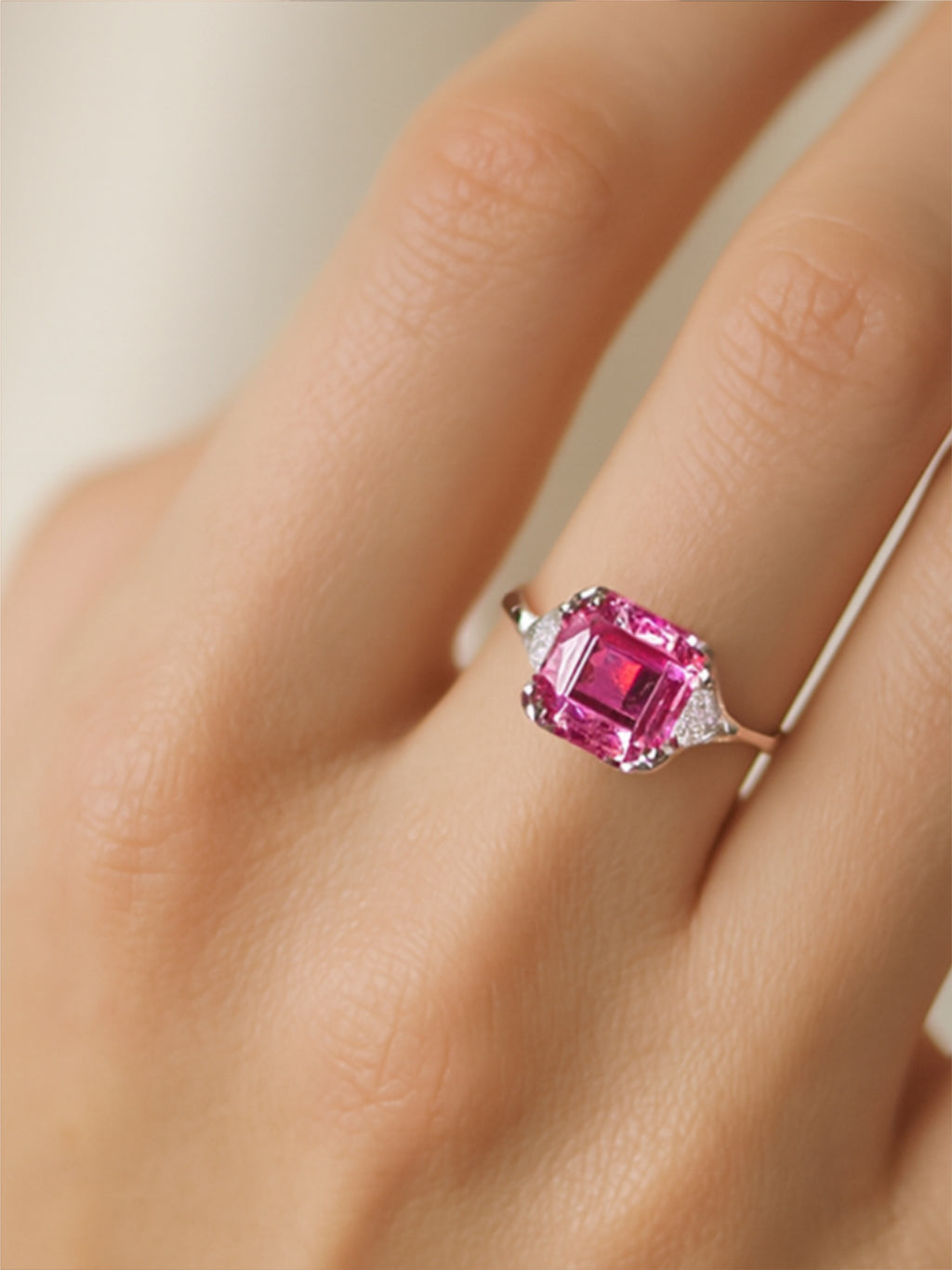 3 Carat Pink Moissanite 925 Sterling Silver Ring