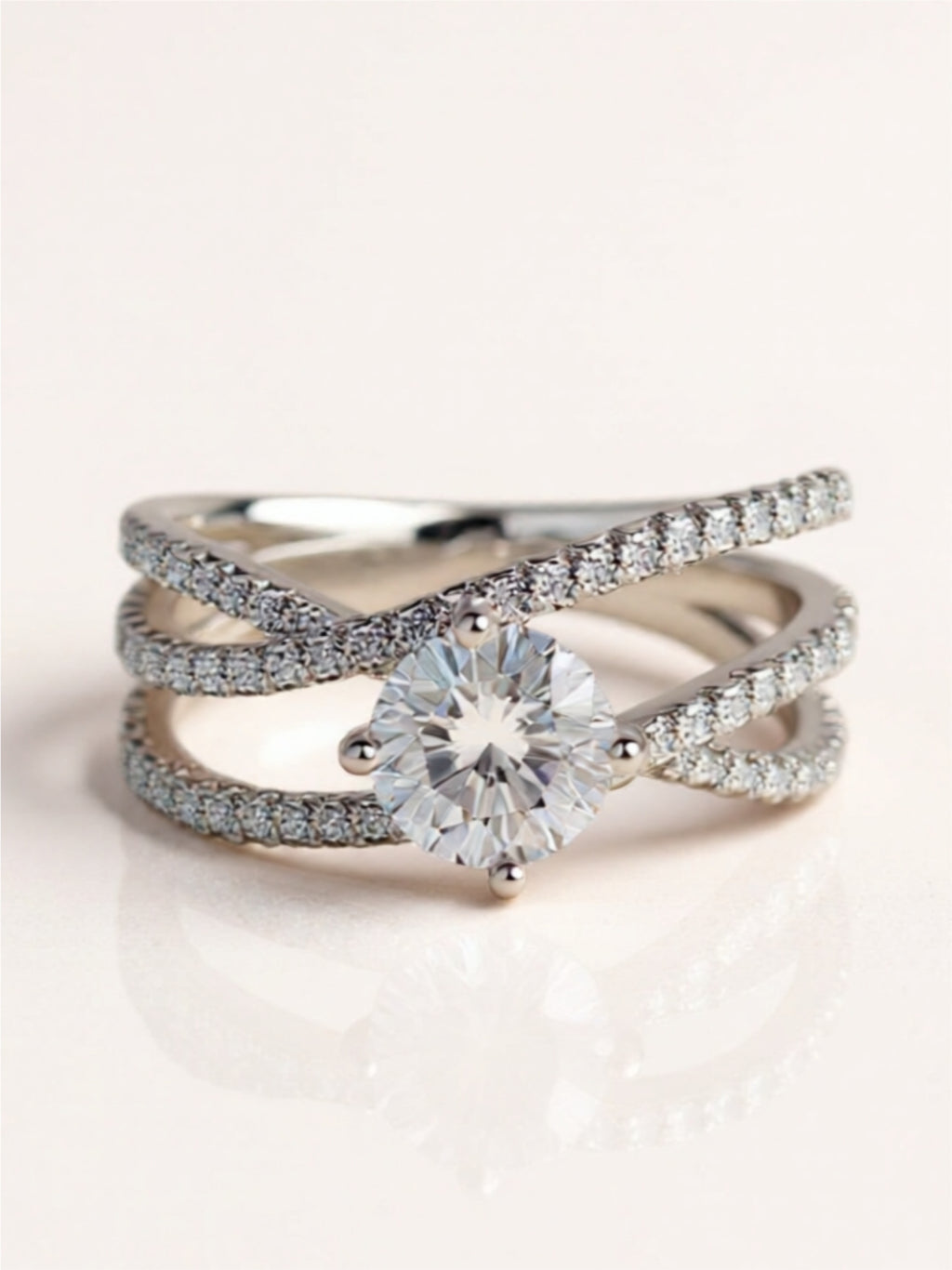 Modern Crisscross Ring Sterling Silver with 1-Carat Moissanite & CZ Accents