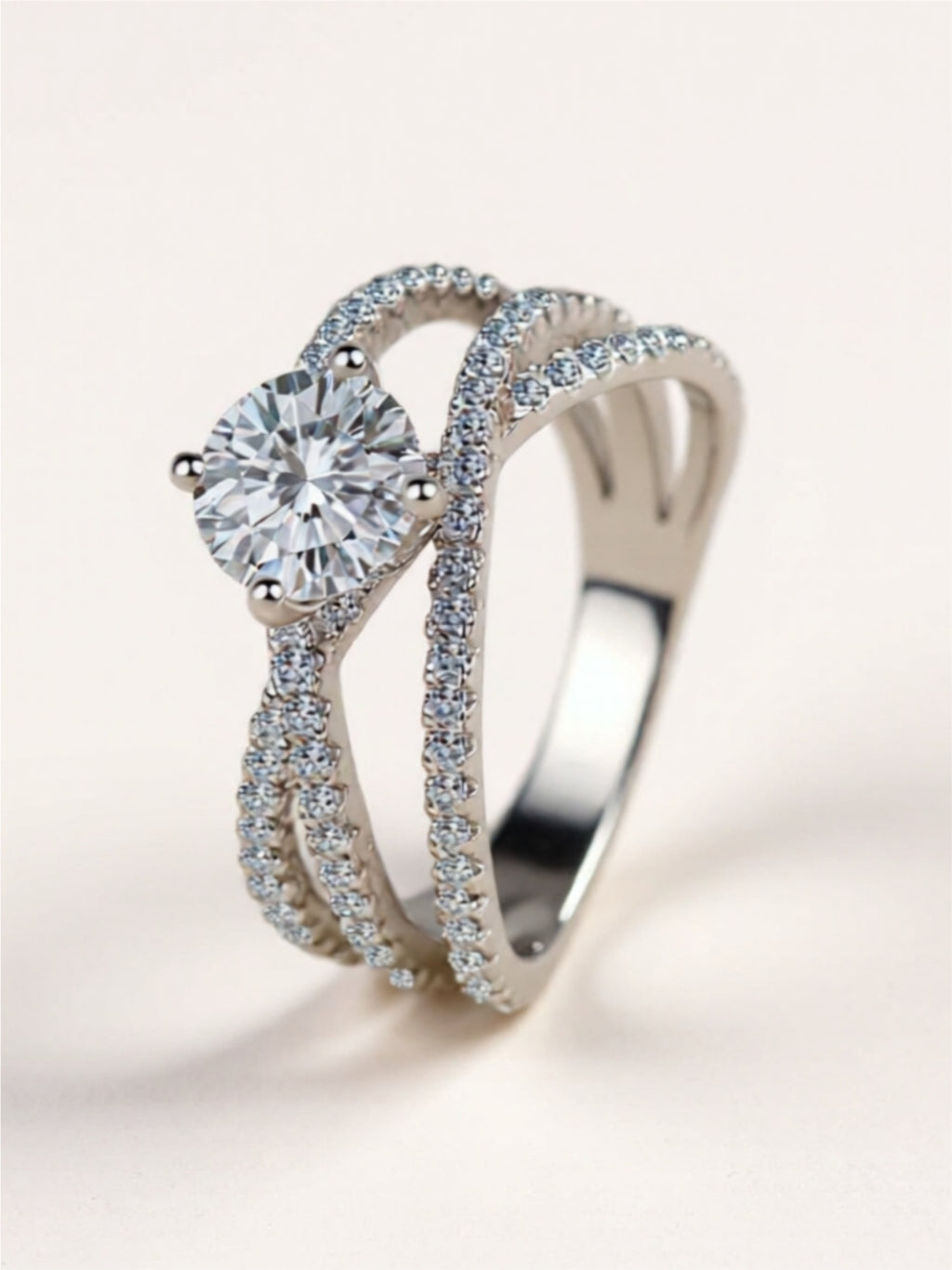 Modern Crisscross Ring Sterling Silver with 1-Carat Moissanite & CZ Accents