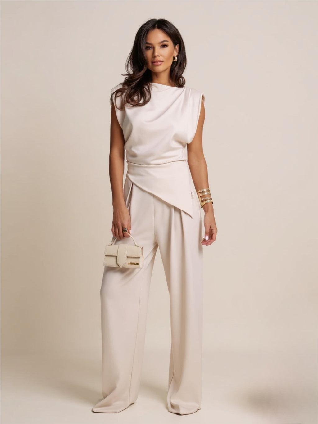 Slit Ruched Top & Wide Leg Pants Set