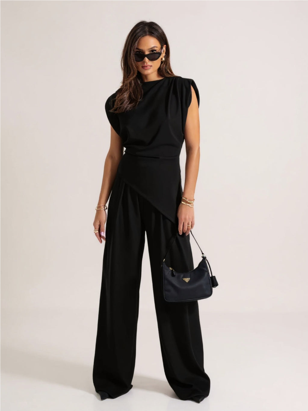 Slit Ruched Top & Wide Leg Pants Set