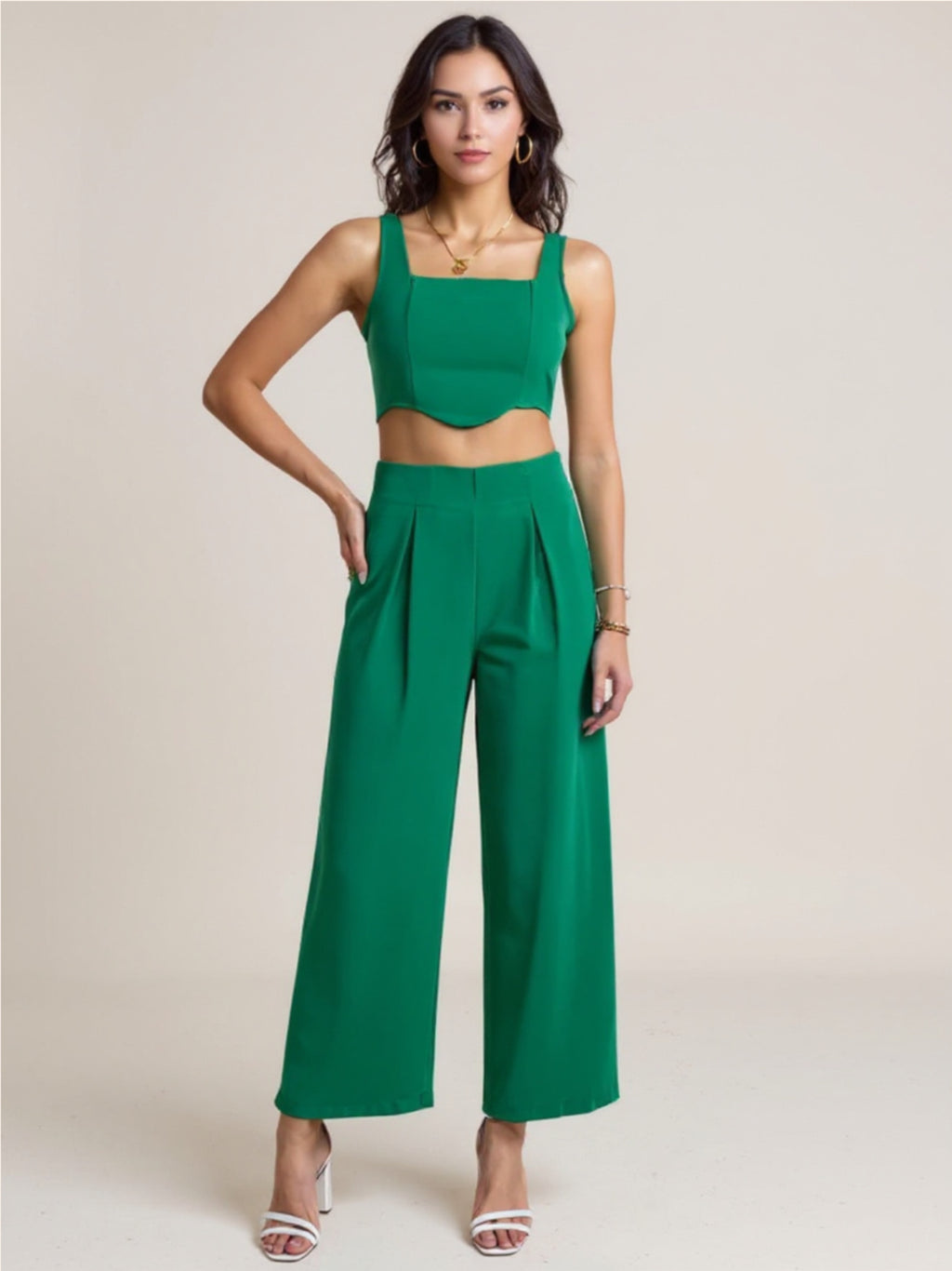 Green Square Neck Tank & Pants Set