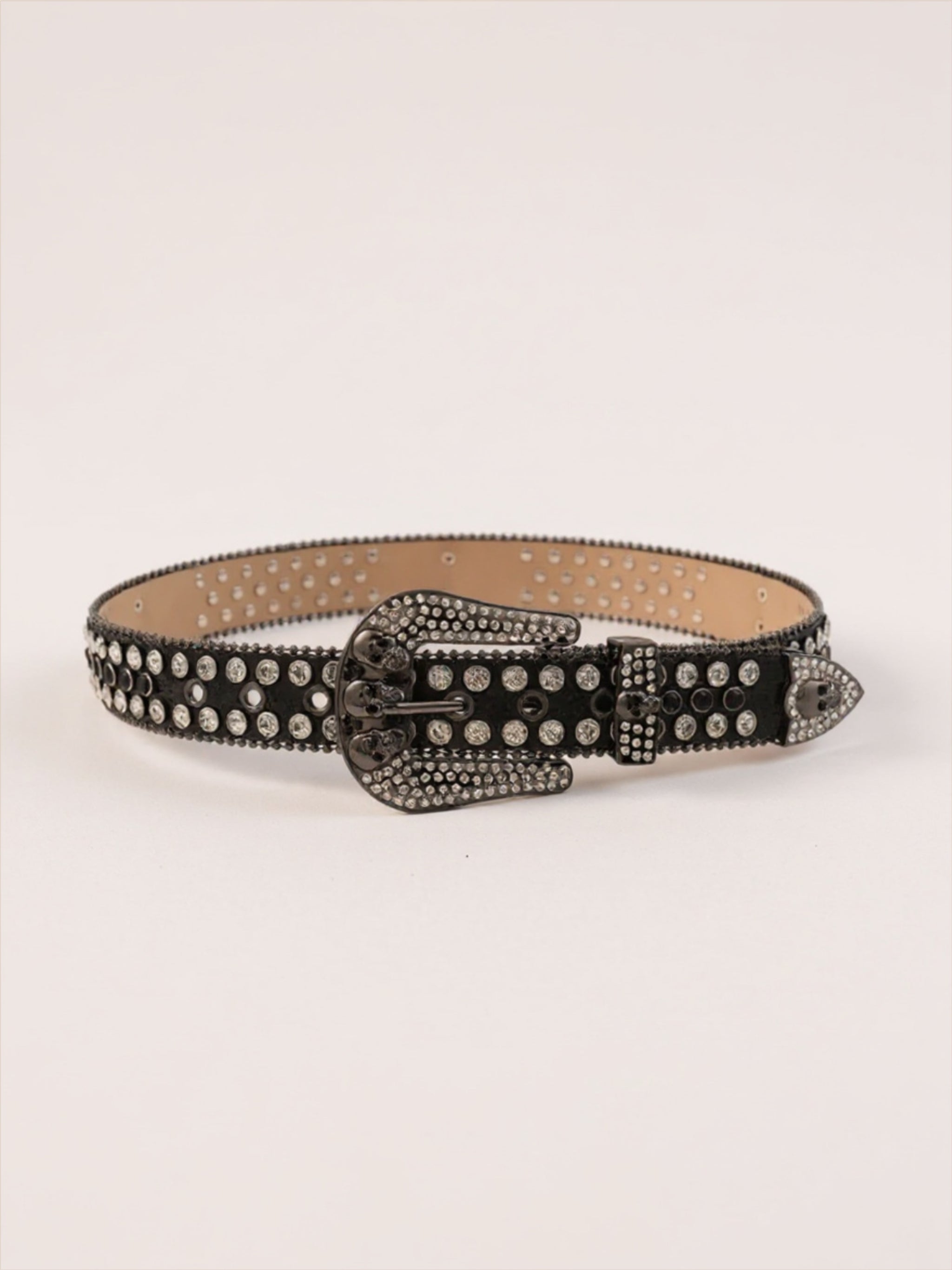 Black Vegan Leather Skull Belt