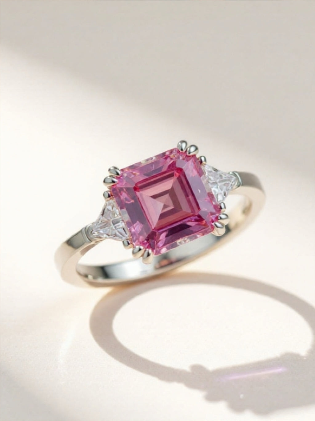 3 Carat Pink Moissanite 925 Sterling Silver Ring